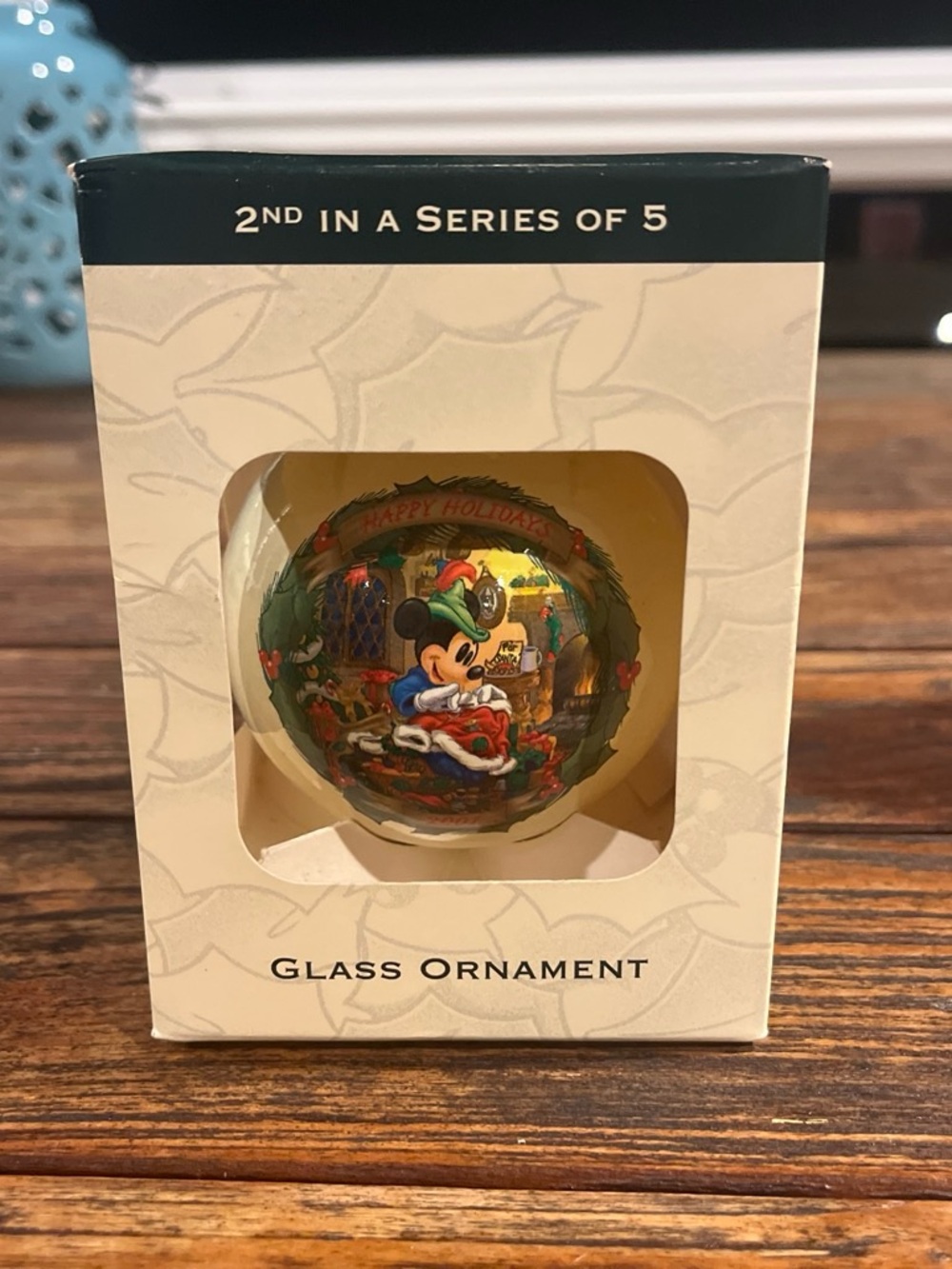 Disney Mickey Mouse Glass Ornament Christmas 2001 “Brave Little Tailor”